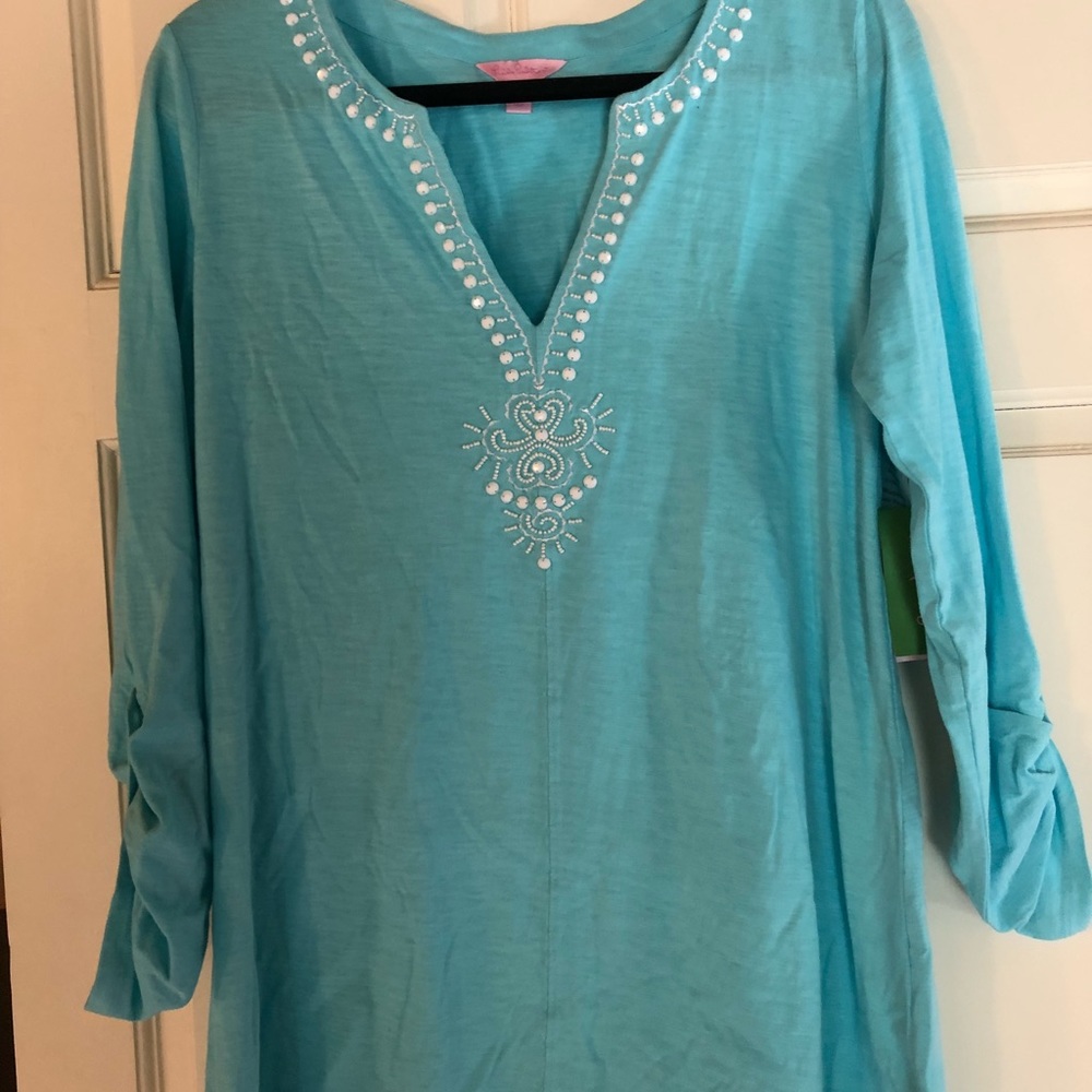 Lilly Pulitzer Turquoise Tunic with White Embroidery